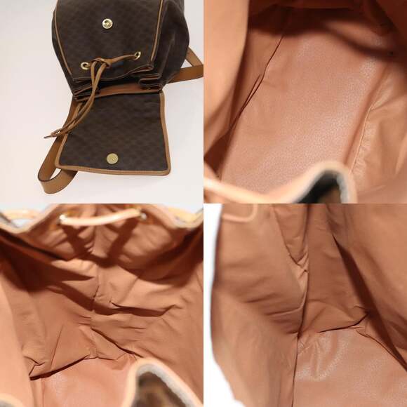 CELINE Macadam Canvas Backpack Pvc Leather Brown Gold - Picture 11 of 12